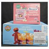 Smoothie Melt Snacks 12 pouches. Veggie puffs 16