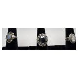 3 Sterling & precious stone rings, sizes: 5, 7 &