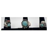 3 Navajo Sterling & Turquoise rings, sizes: 6, 7