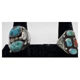 2 Navajo Sterling and Turquoise rings, sizes: 9 &