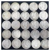 25 Barber Half Dollars, 4.61 oz Troy