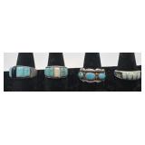 4 Navajo Sterling & Turquoise rings, sizes: 7, 7