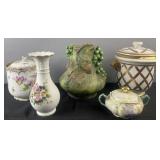 Group of decorated porcelain, grape & leaf