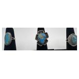 3 Navajo Sterling & Turquoise rings, sizes: 4, 5