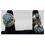 2 Navajo Sterling and Turquoise rings, sizes: 5 &