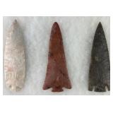3 Native American Spear points, 7ï¿½-7.25ï¿½ long, in