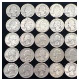 25 Washington Silver Quarters, 4.94 oz Troy