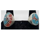 2 Navajo Sterling and Turquoise rings, size 10,
