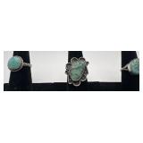 3 Navajo Sterling and Turquoise rings, sizes: 5