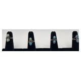 4 Navajo Sterling & Turquoise rings, sizes: 3, 4,