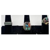 3 Navajo Sterling & Turquoise rings, sizes: 7, 8