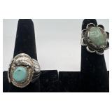 2 Navajo Sterling and Turquoise rings, sizes: 4