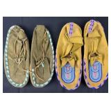 2 pair of Native American leather moccasins with