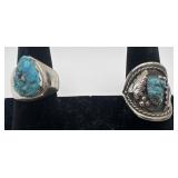 2 Navajo Sterling and Turquoise rings, sizes: 8 &
