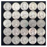 25 Washington Silver Quarters, 4.95 oz Troy