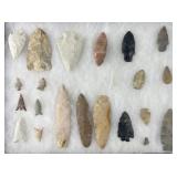 Collection of Native American arrowheads in
