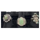 3 Navajo Sterling and Turquoise rings, sizes: 4
