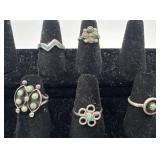 5 Navajo Sterling & Turquoise rings, sizes: 4, 4,