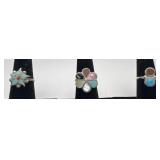 3 Navajo Sterling and Turquoise rings, sizes: A5