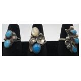 3 Navajo Sterling and turquoise rings, sizes: 5,