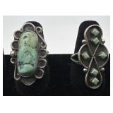2 Navajo Sterling and turquoise rings, sizes: 6 &