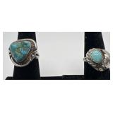 2 Navajo Sterling and Turquoise rings, sizes: 5