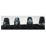 4 Navajo Sterling and Turquoise rings, sizes: 3,
