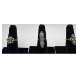 3 Navajo Sterling & Turquoise rings, sizes: 6, 6,