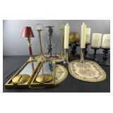 Group of decorative accessories, candle sticks,