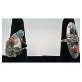 2 Navajo Sterling Coral and Turquoise rings,