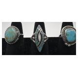 3 Navajo Sterling and turquoise rings, sizes: 5,
