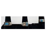 3 Navajo Sterling & Turquoise rings, sizes: 7, 10