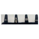 4 Sterling rings, sizes: 6, 7, 7 & 7, one