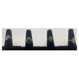 4 Navajo Sterling & Precious Stone rings, sizes: