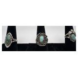 3 Navajo Sterling & Turquoise rings, sizes: 7, 9