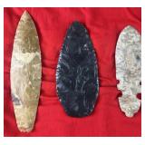 3 Native American blades, 8ï¿½-10.5ï¿½ long in
