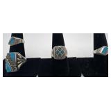 4 Navajo Sterling and Turquoise rings, sizes: 5,