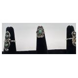 3 Navajo Sterling and Turquoise rings, sizes: 2,