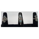 3 Navajo Sterling and Turquoise rings, sizes: all