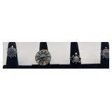 4 Navajo Sterling and Turquoise rings, sizes: 4,
