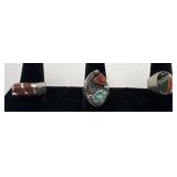 3 Sterling Coral & turquoise rings, sizes: 9 1/2,