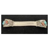 Navajo Sterling coral and turquoise watch band,