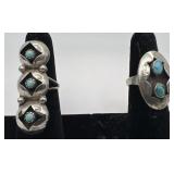 2 Navajo Sterling & Turquoise rings, sizes: 6 & 6