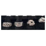 4 Sterling rings, sizes: 5, 8, 9 & 10, 1.2 oz