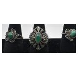 3 Navajo Sterling and turquoise rings, sizes: 4