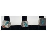 3 Navajo Sterling and turquoise rings, sizes: 8,