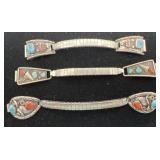 3 Navajo Sterling coral and turquoise watch