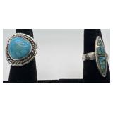 2 Navajo Sterling and Turquoise rings, sizes: 5