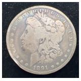 1891 ï¿½Oï¿½ Morgan Silver Dollar, .83 oz Troy