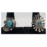 2 Navajo Sterling and Turquoise rings, sizes: 8 &